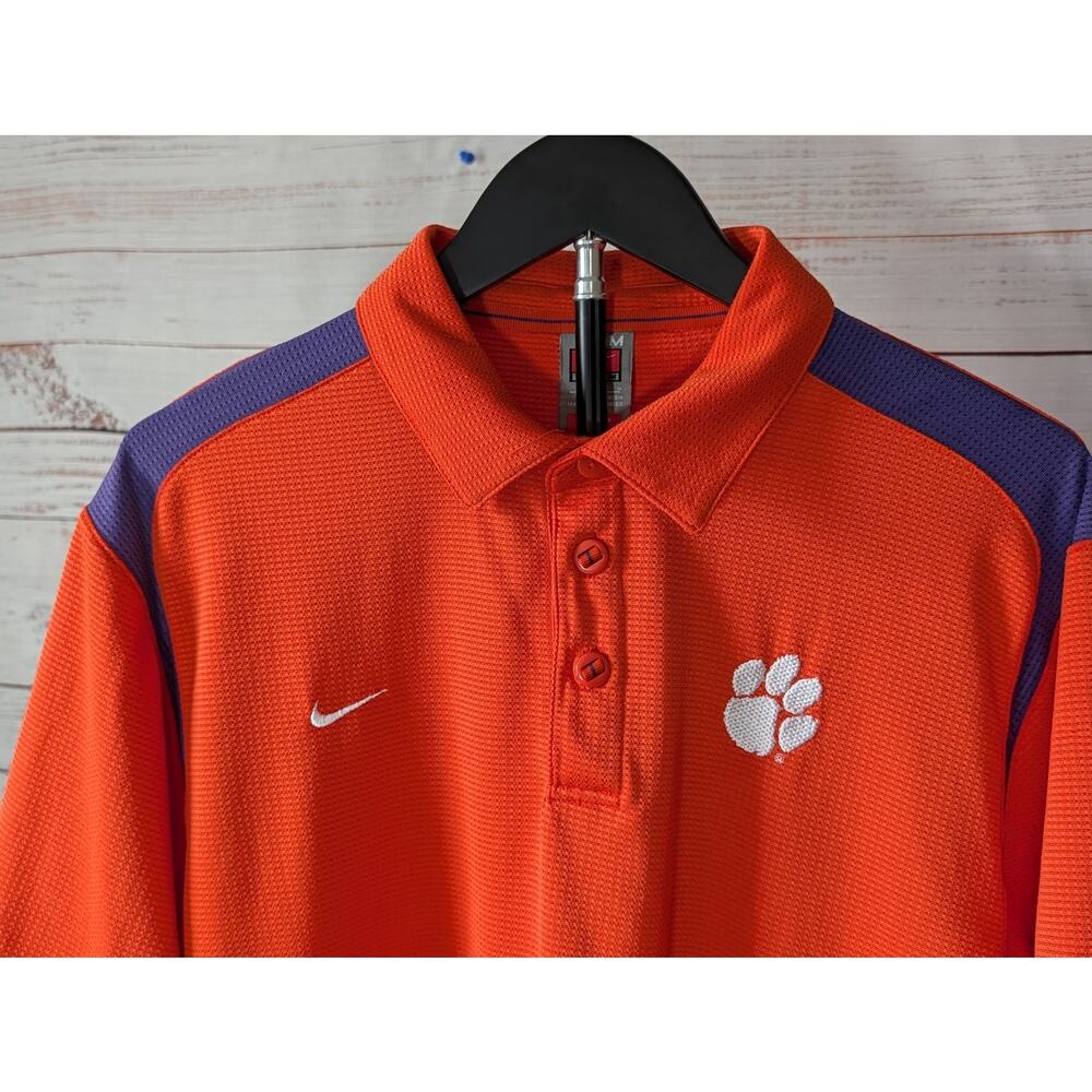 Nike Dri-Fit Clemson Tigers Elite Sideline Athletic Polo Shirt Men Med Orange